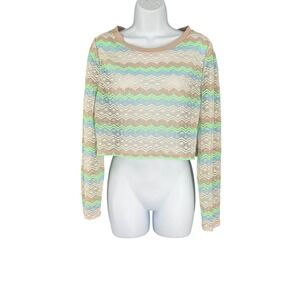Wild Fable Top Womens XL Cropped Crochet Knit Sweater Chevron Stripes Sheer